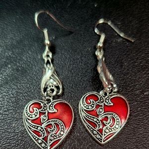 Heart Earrings Silver Enamel Drop Heart